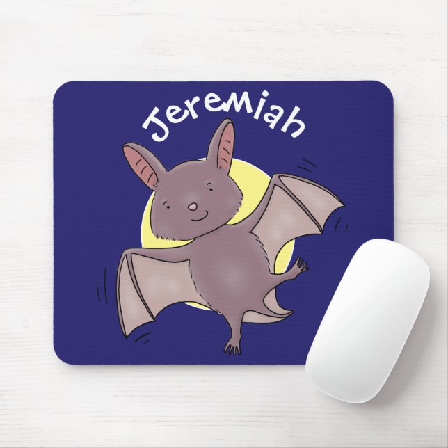 Cute baby bat flying cartoon illustration mouse pad (With Mouse)