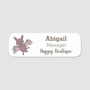 Cute baby bat flying cartoon illustration name tag