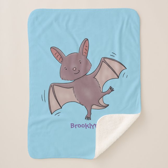 Cute baby bat flying cartoon illustration sherpa blanket (Front)