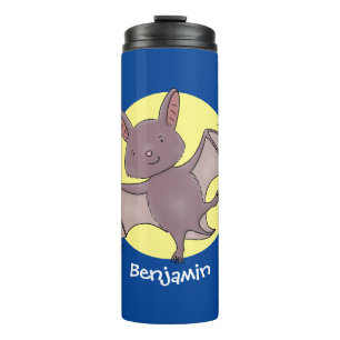 Cute baby bat flying cartoon illustration thermal tumbler