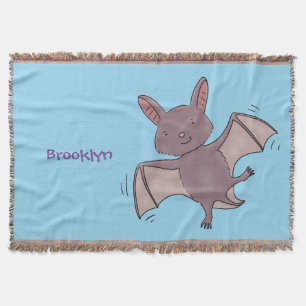 Cute baby bat flying cartoon illustration throw blanket