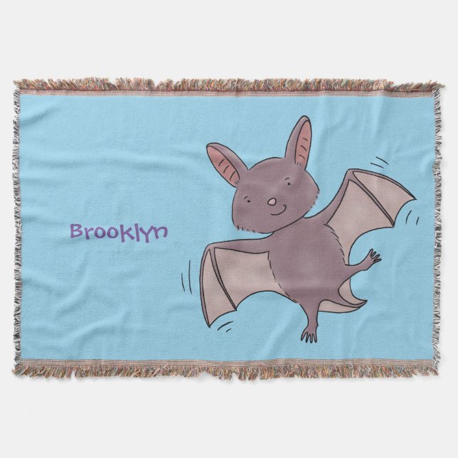 Cute baby bat flying cartoon illustration throw blanket (Front)