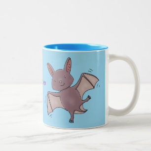 Cute baby bat flying cartoon illustration Two-Tone coffee mug