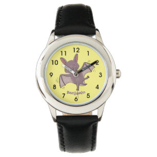 Cute baby bat flying cartoon illustration watch