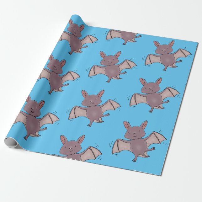 Cute baby bat flying cartoon illustration wrapping paper (Unrolled)