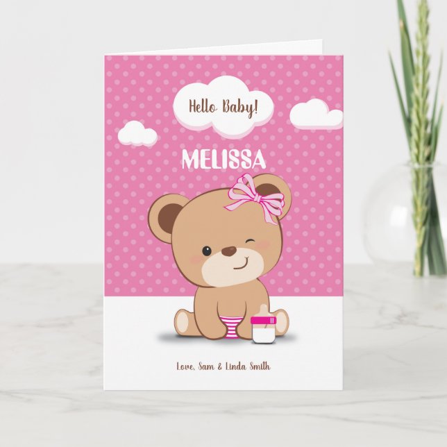 Cute Baby Bear Baby Shower Card for Girl (Front)