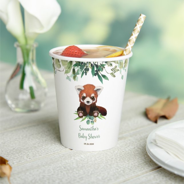 Cute Baby Bear Baby Shower Greenery Gender Neutral Paper Cups (Insitu)
