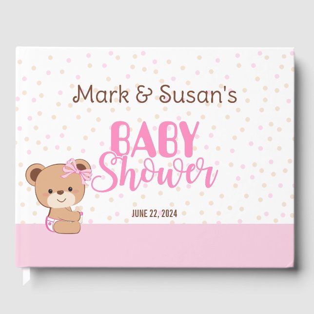 Cute Baby Bear Baby shower Livre d'invité - Girl (Recto)