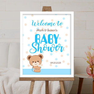 Cute Baby Bear Baby Shower Welcome Sign - Boy