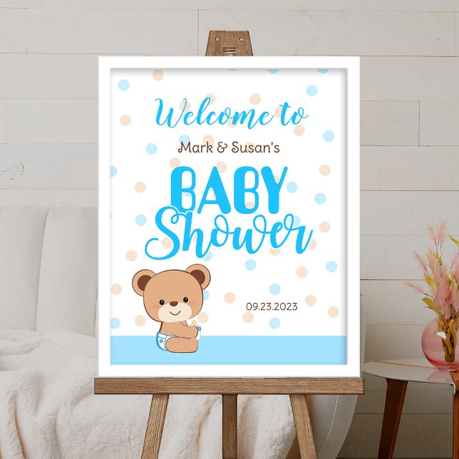 Cute Baby Bear Baby Shower Welcome Sign - Boy (FRAME IS NOT INCLUDED)