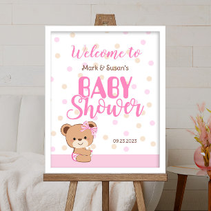 Cute Baby Bear Baby Shower Welcome Sign - Girl
