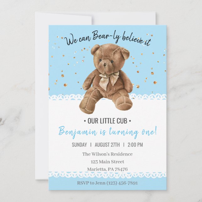 Cute Baby Bear Birthday Invitation (Front)