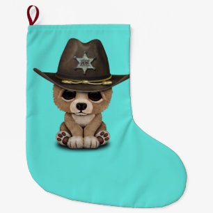 Cute Baby Bear Cub Sheriff Large Christmas Stocking