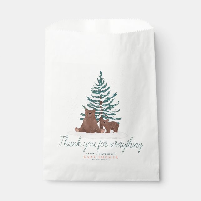 Cute Baby Bear Evergreen Winter Baby Shower Favour Bag (Front)