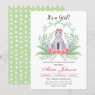 Cute Baby Bear Girl Baby Shower Invitation
