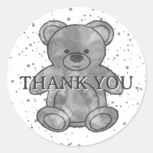 Cute Baby Bear In Black and White Custom Thank You Classic Round Sticker