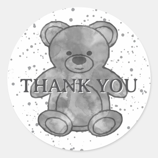 Cute Baby Bear In Black and White Custom Thank You Classic Round Sticker (Front)