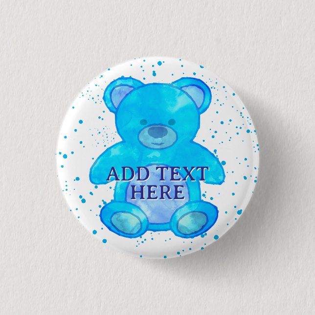 Cute Baby Bear In Blue Custom Text 1 Inch Round Button (Front)