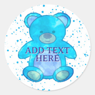 Cute Baby Bear In Blue Custom Text Classic Round Sticker