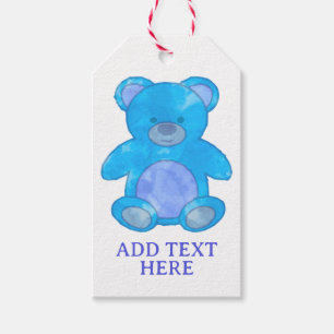Cute Baby Bear In Blue Custom Text Gift Tags
