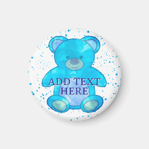 Cute Baby Bear In Blue Custom Text Magnet