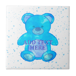 Cute Baby Bear In Blue Custom Text Tile