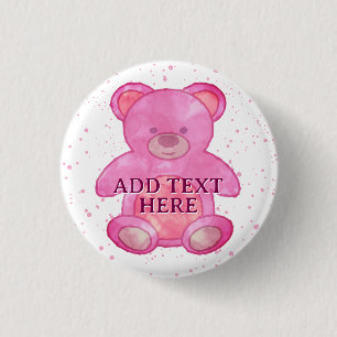 Cute Baby Bear In Pink Custom Text 1 Inch Round Button