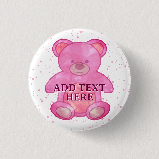 Cute Baby Bear In Pink Custom Text 1 Inch Round Button (Front)