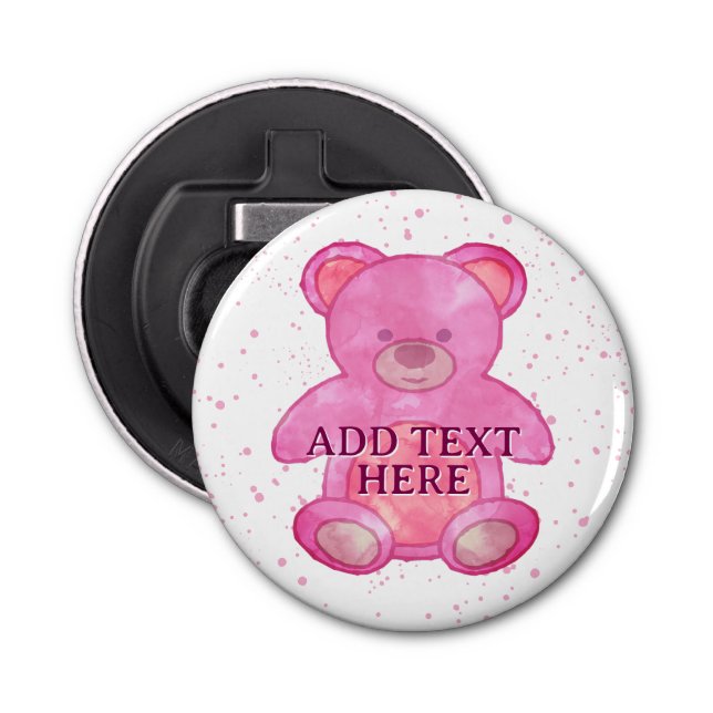 Cute Baby Bear In Pink Custom Text Bottle Opener (Front)