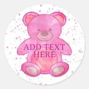 Cute Baby Bear In Pink Custom Text Classic Round Sticker