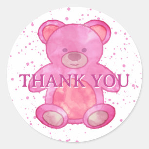 Cute Baby Bear In Pink Custom Thank You Classic Round Sticker