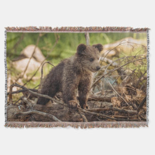Cute Baby Bear in Woods Throw Blanket