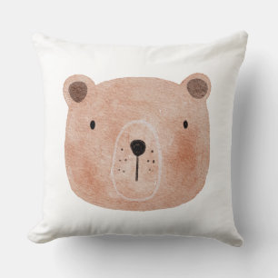 Cute baby bear nursery animal print safari pink throw pillow