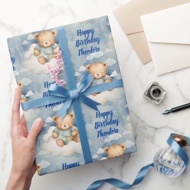Cute Baby Bear Personalized Boys Birthday Wrapping Paper (Gifting)