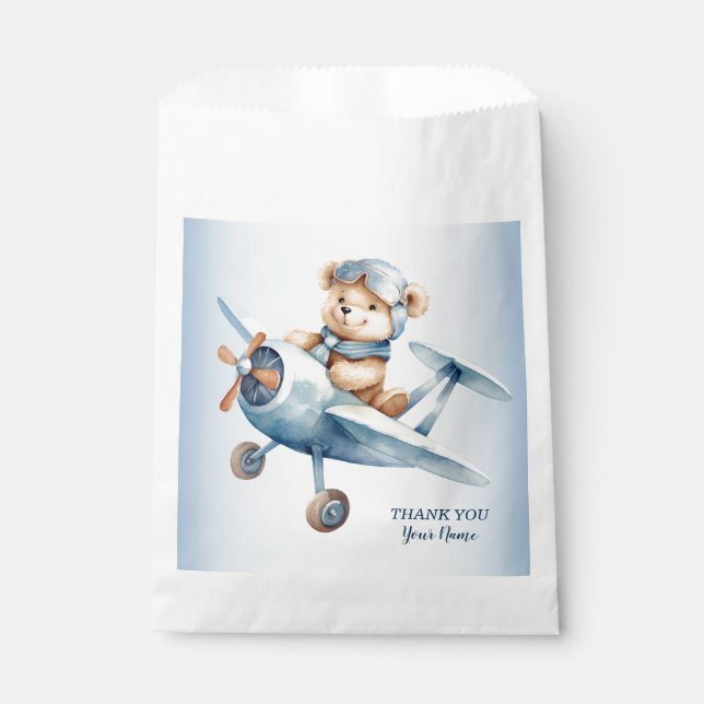 Cute Baby Bear Pilot Blue Airplane Beautiful Favour Bag (Front)