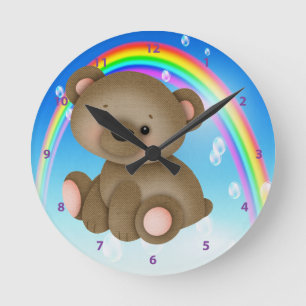Cute Baby Bear & Rainbow Clock
