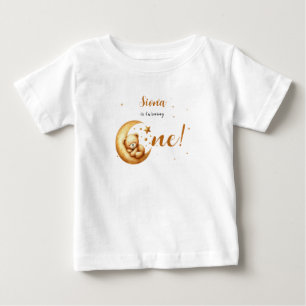 Cute Baby Bear Sleeping On The Moon 1st Birthday T-Shirt