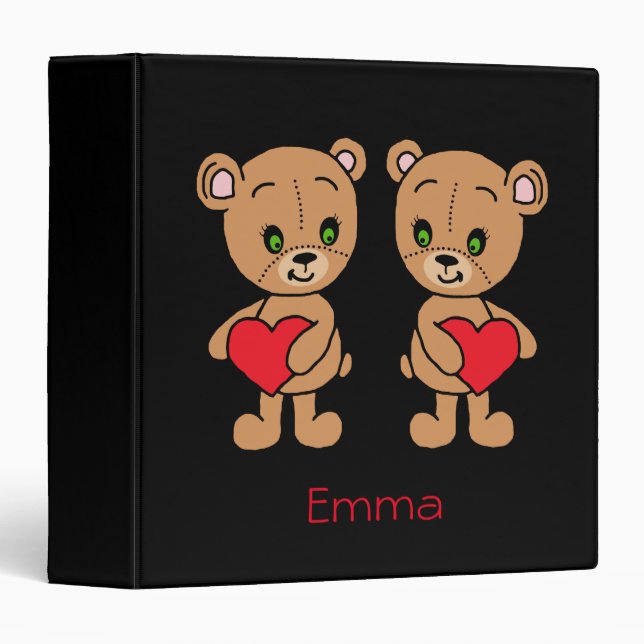 Cute baby bear with hearts 3 ring binder (Front/Spine)