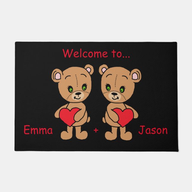 Cute baby bear with hearts doormat (Front)
