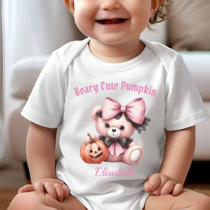 Cute Baby Bear with Pumpkin Pink Bodysuit