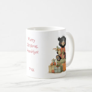Cute Baby Bear with Wrapped Presents Red Text Coffee Mug