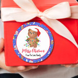Cute Baby Bear With Zoo Merry Christmas  Classic Round Sticker<br><div class="desc">This charming design features a cute baby bear holding Christmas lightings. The design includes a variety of beloved animals in festive attire,  accented with snowflakes and star trim. Personalize it with your family name for a special touch that adds warmth and joy to the holiday season.</div>