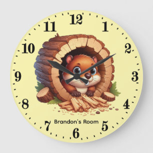 Cute baby beaver unisex add name large clock