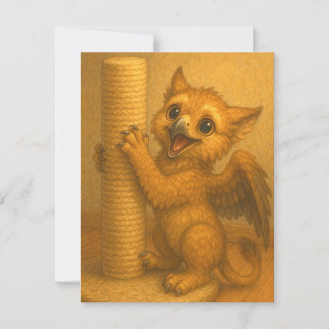 Cute baby big eye gryphon scratching post fantasy card (Front)