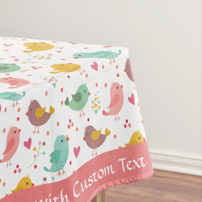 Cute Baby Bird Heart Pink Teal Purple Personalized Tablecloth (In Situ)