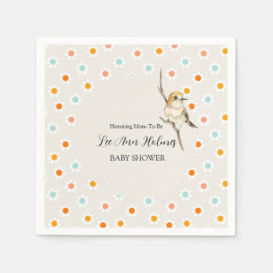 Cute Baby Bird Tiny Flowers Baby Shower Napkin