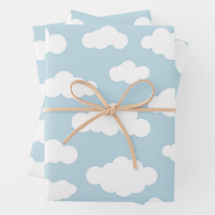 Cute Baby Blue and White Pastel Clouds Wrapping Paper Sheet