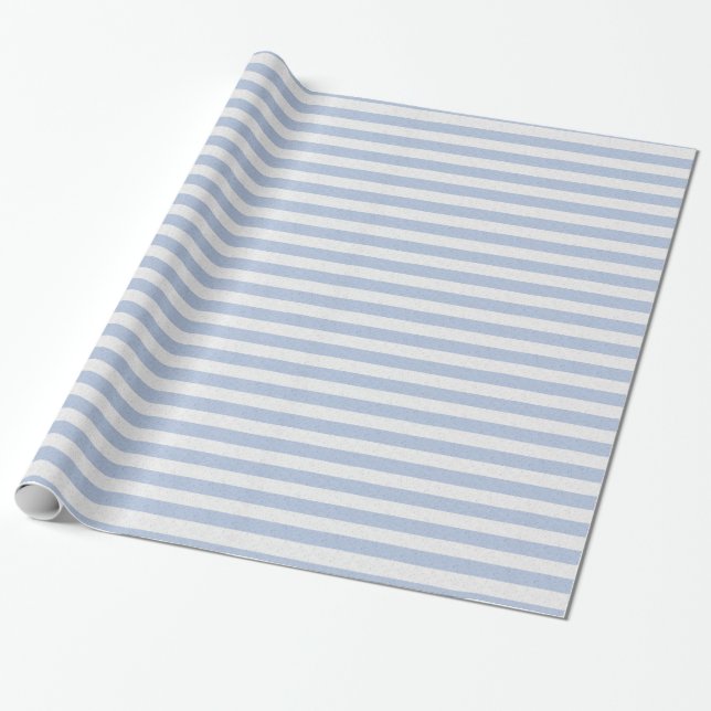 Cute Baby Blue and White Stripes Wrapping Paper (Unrolled)