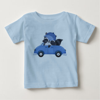 Cute Baby Blue Car Raccoon Cartoon T-Shirt