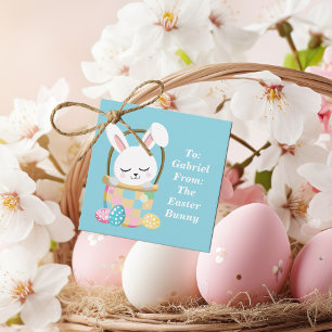 Cute Baby Blue Easter Bunny Customized Party Favour Tags